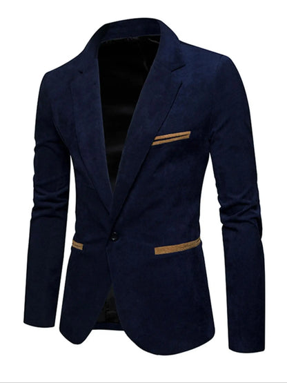 Men's Corduroy Blazer Jacket Medium Thick Business Suit Spring & Fall Season Fitted Design Woven Fabric Style