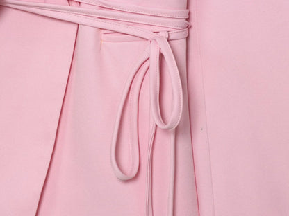 Women Notched Lapel Blazer with Floral Rose Belt Waist Tie Slim Long Sleeve Suit Jacket