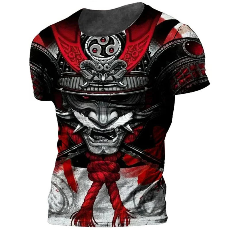 3D Printed Japanese Samurai T-Shirt For Men Cool Warrior Graphic Tees Casual Harajuku Loose O-Neck T Shirts Short Sleeve Tops