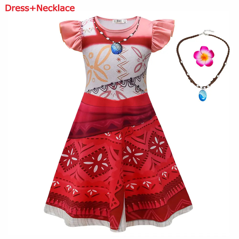 Summer Moana Princess Dress 3D Print Casual Frock for Little Girls Role Play Wonderland Trip New Vaiana Costume Gown 2-10Yrs