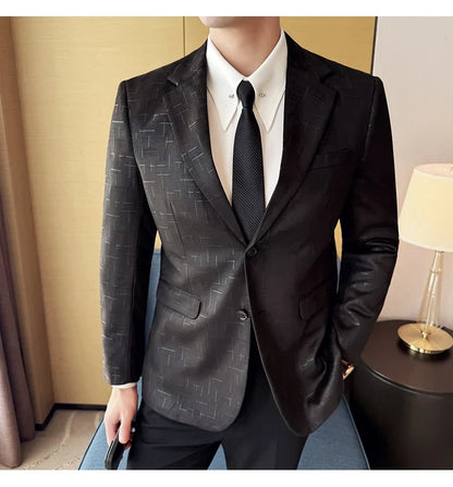 High Quality Jacquard Suit Jacket for Men 2025 Fashion Korean Style Slim Fit Business Casual Wedding Social Dress Coats 4XL-M
