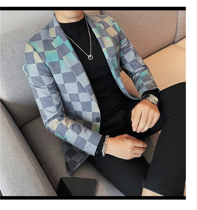 British Style Luxury Plaid Suit Jacket 2025 Spring New Men High-end Business Slim Blazers Groom Wedding Social Party Dress Coats