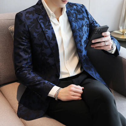 2025 Spring Luxury High-end Jacquard Men's Suit Coats British Style Men Slim Fit Casual Groom Wedding Dress Party Suit Blazers