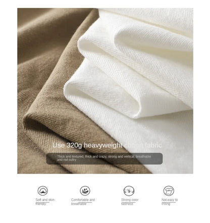 320gsm Heavy Short-Sleeved T-Shirt Men's Summer Vintage Half-Sleeve Pure Cotton Tees White Tops for Unisex