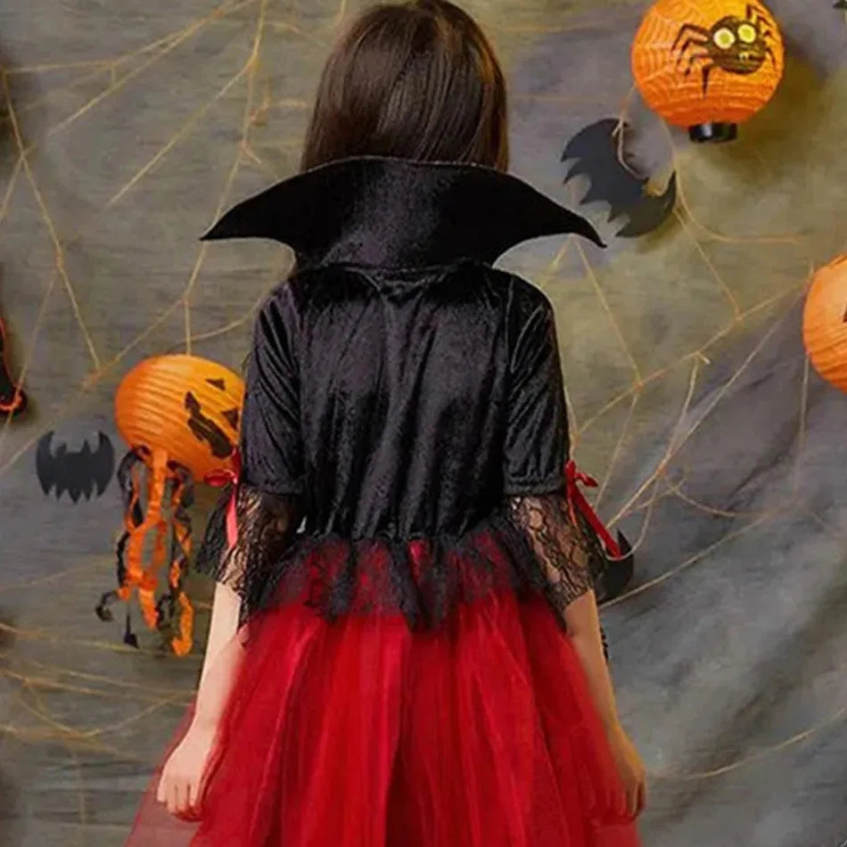 Halloween Girl Cosplay Vampire Dress For Kids Ghost Bride Vampire Costume Vampiran Carnival Party Outfits Scarlet Gothic Clothes
