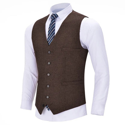 Men Vest Red Solid V Neck Herringbone Waistcoat For Wedding Business Birthday Banquet Work Set Men Suit Vest