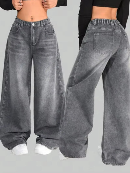 American New Fashion Oversized Pattern Printed Washed Jeans Men Y2K Gothic Rock Popular Casual Joker High Waist Wide Leg Pants
