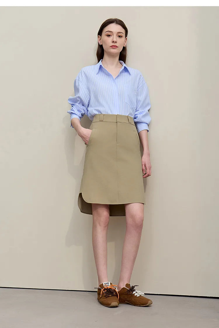 Mid Skirt 2026 Summer New Casual Workwear Style A-Line Skirt Women's solid Versatile Side Slit Women's clothing 12642098