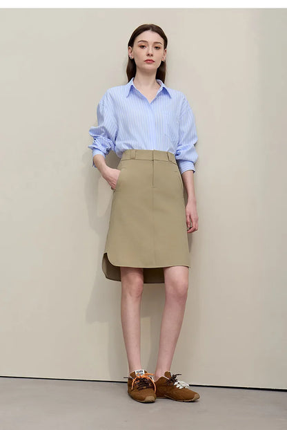Mid Skirt 2026 Summer New Casual Workwear Style A-Line Skirt Women's solid Versatile Side Slit Women's clothing 12642098