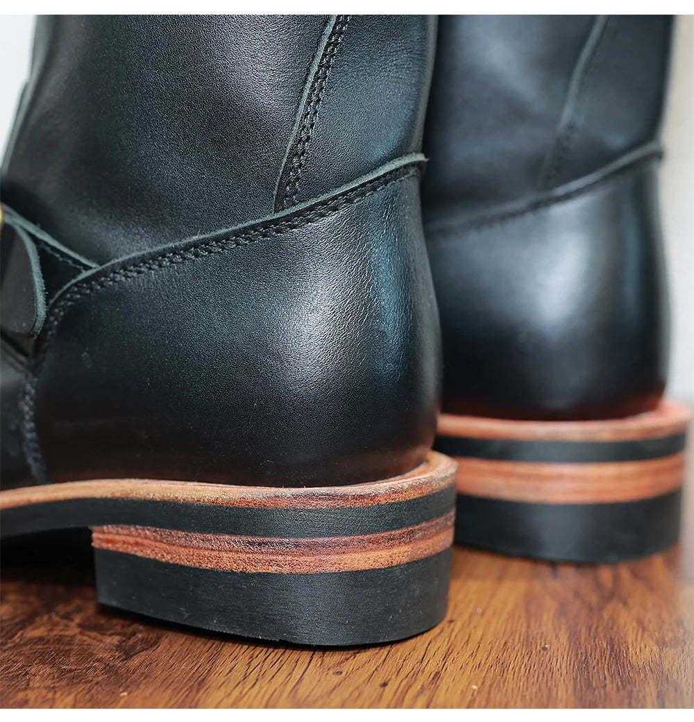 Retro American Motorcycle Boots Long Tube Genuine Leather Engineer Boots Men Knight Style Boots Outdoor Youth Fashion Boots