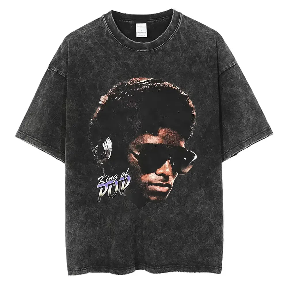 Vintage Washed Michael Jackson King of Pop T-shirt Men Women Retro Gothic Rock T-shirts Men's Punk Oversized T Shirts Streetwear