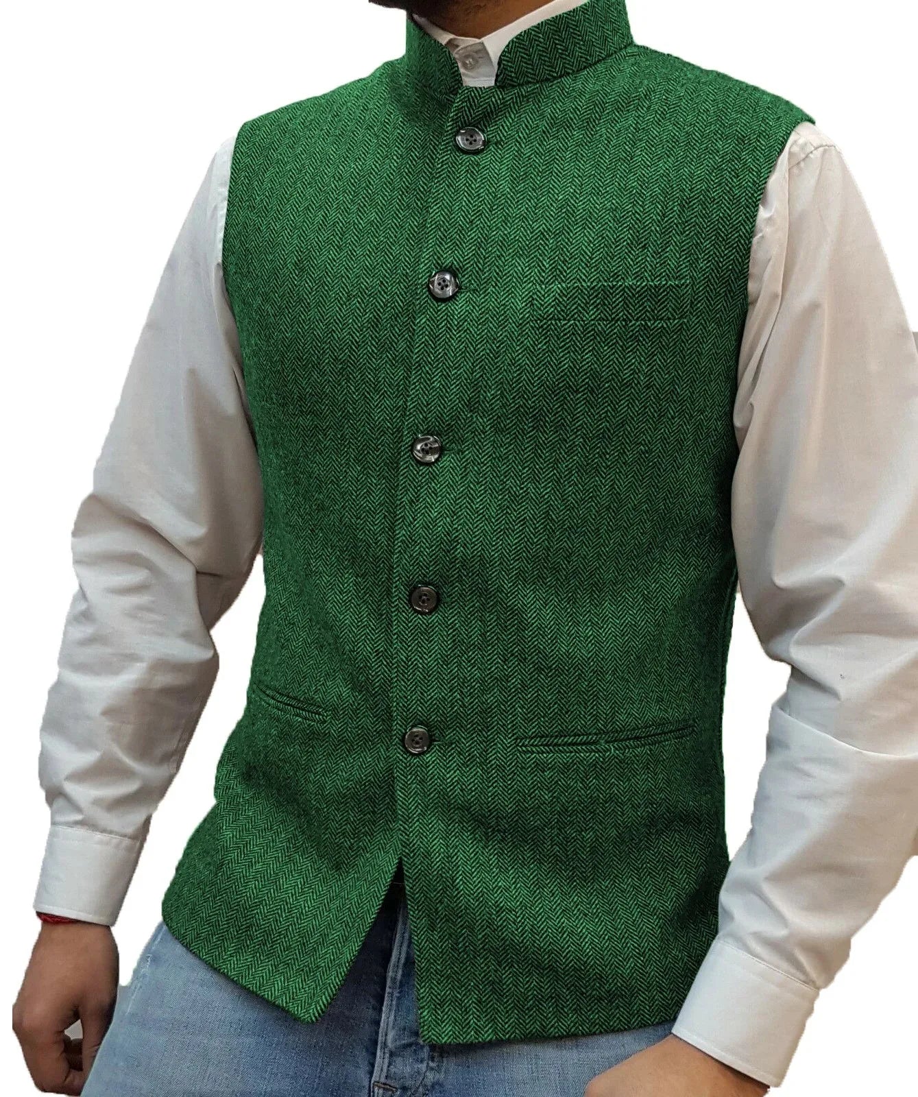 Plus Size Men's Herringbone Vest Standing Collar Woolen Blended Vest Best Mens Clothing Business Banquet Home Casual Waistcoat