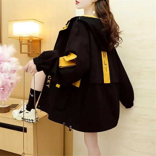 Fashion Work Jacket Harajuku Streetwear Kpop Hoodie Women Anime Tops Vintage Ulzzang Autumn Boyfriend Patchwork Jacket Femme