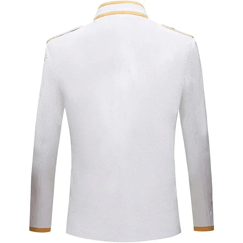 British Style Men Embroidered Flower Suit White / Blue / Red Male Wedding Dance Party Coat Singer Stage Performance Dress Blazer