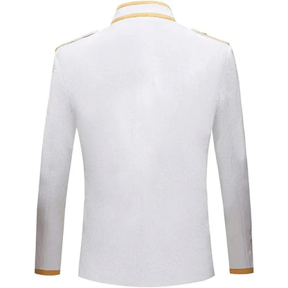 British Style Men Embroidered Flower Suit White / Blue / Red Male Wedding Dance Party Coat Singer Stage Performance Dress Blazer