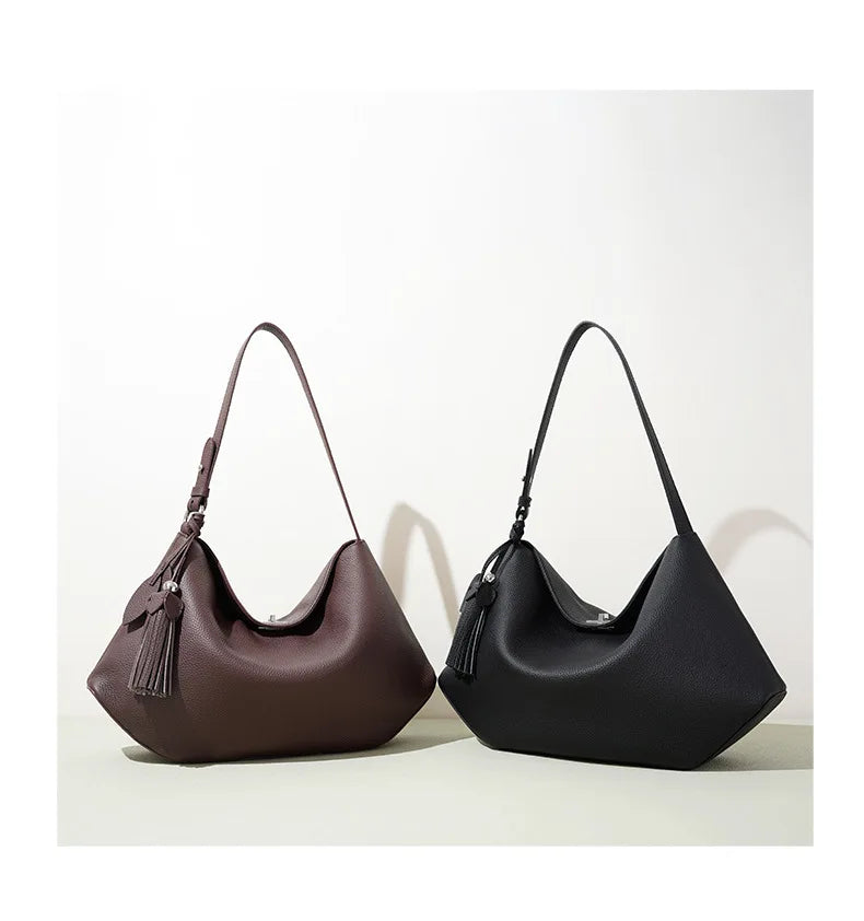 2026 Hot Top Grain Leather Spacious Tote Bag Fashionable Underarm Single Shoulder Crossbody Bag Women Chic Shopping Hobo Handbag