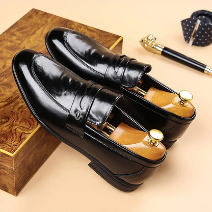 2026 Spring New Men's Glossy Leather Loafers Slip-On Business Casual Dress Shoes Male Non-slip Formal Office Shoes for Man