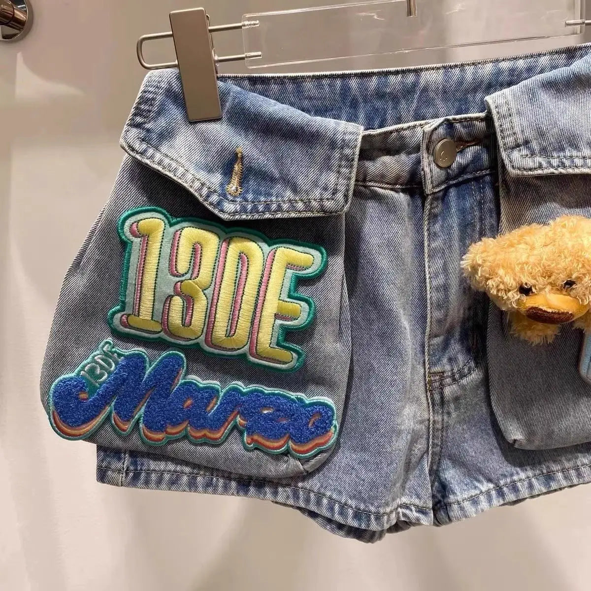 Design 3d Bear Velcro Design Denim Shorts Women's Summer New Loose Jeans Hot Pants