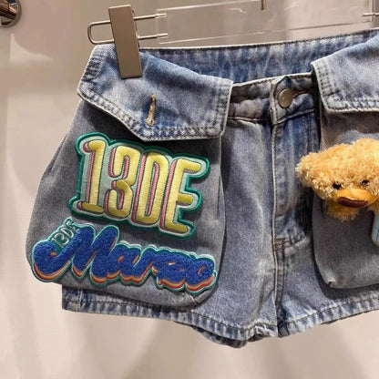 Design 3d Bear Velcro Design Denim Shorts Women's Summer New Loose Jeans Hot Pants