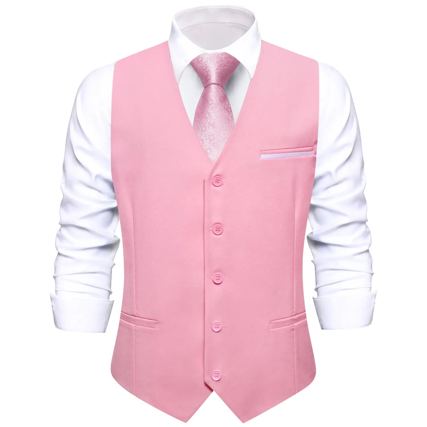 Solid Peach Pink Men Vest Wedding Slim Waistcoat Neck Tie Hanky Cufflinks Set for Male Business Party Designer Gifts