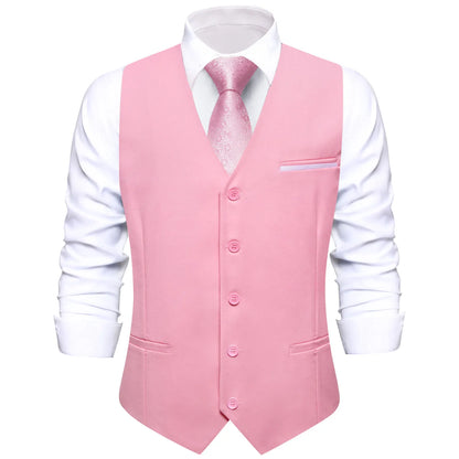 Solid Peach Pink Men Vest Wedding Slim Waistcoat Neck Tie Hanky Cufflinks Set for Male Business Party Designer Gifts