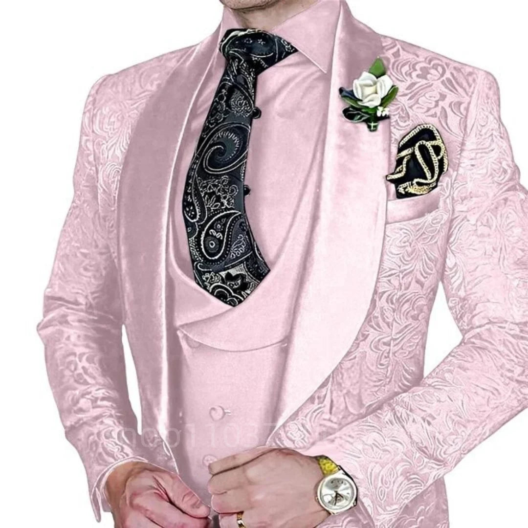 Elegant Mens Wedding Suits Italian Design Champagne Smoking Groom Tuxedo Jacket Vest Pants 3 Piece Party Prom Suits Set For Men