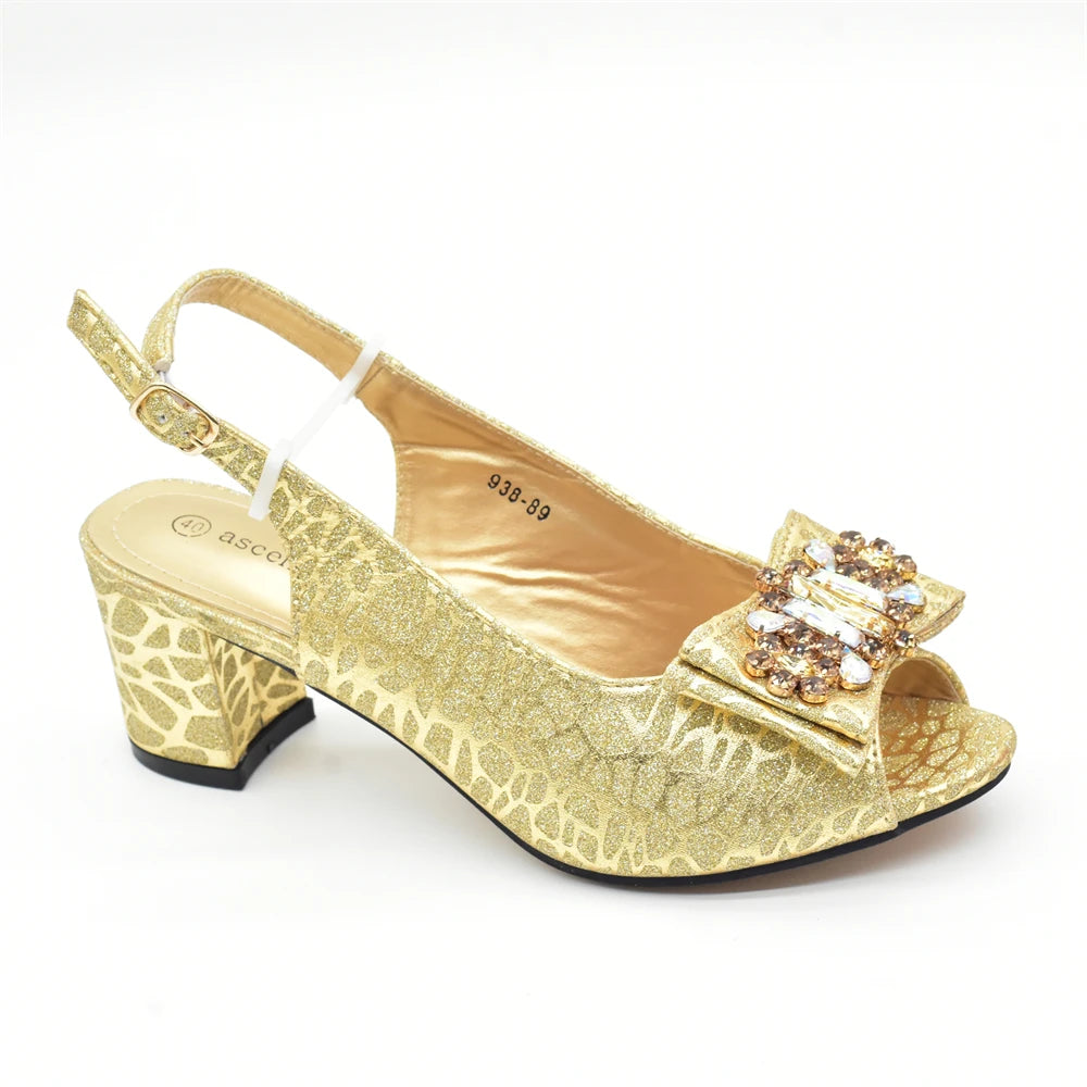 Classics Style New Arrivals Italian Women Shoes Matching Bag Set in Gold Color Comfortable Heels Pumps for Wedding Women Heels
