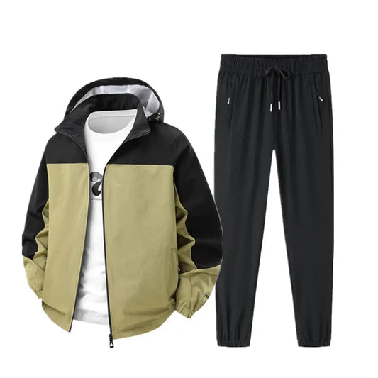 Men Spring Autumn Sport Set Comfortable Breathable Detachable Hooded Jacket Pant Set Training Morning Fitness Running Sport Suit