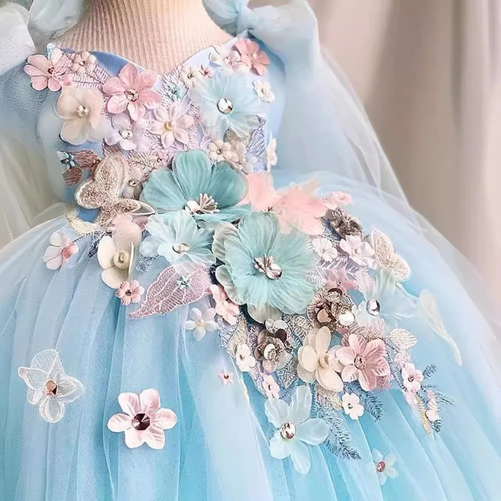 Girls' New Butterfly Flower First Birthday Dress Lolita Princess Dress