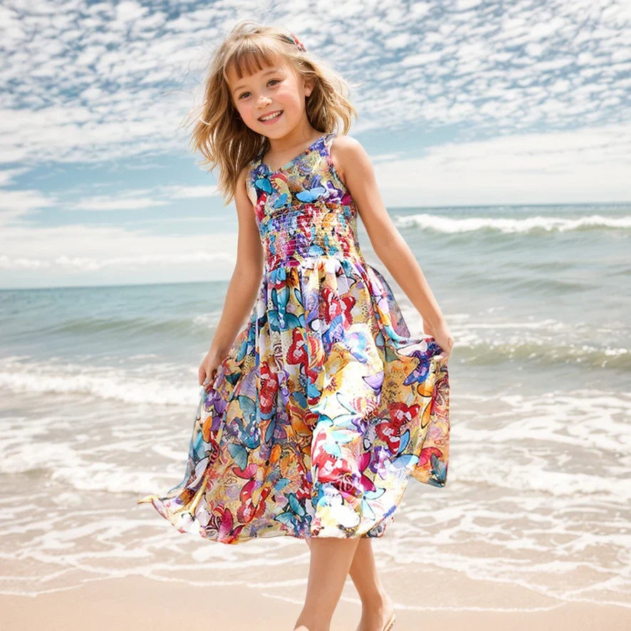 Summer Girls Flower Dress Kids Girl Beach Dresses Chiffon Kids Dresses Floral Teenager Girls Clothes 6 8 10 12 14 Year