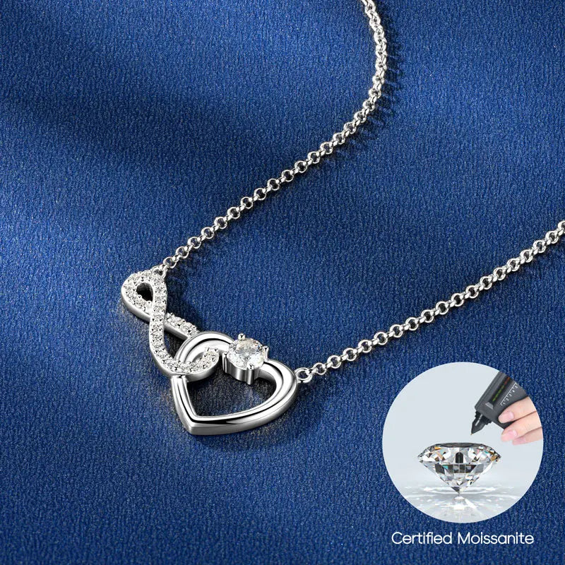 Certified 4mm&1.3mm VVS1 D Moissanite Necklace Collar Plata 925 Sterling Silver Infinity Heart Shaped Pendant Necklaces