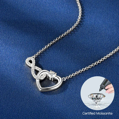 Certified 4mm&1.3mm VVS1 D Moissanite Necklace Collar Plata 925 Sterling Silver Infinity Heart Shaped Pendant Necklaces