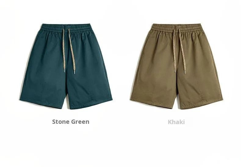 Vintage Khaki Straight Leg Shorts Men's Summer Casual Drawstring Waist Office Shorts Loose Fit Elastic Waist Bottom