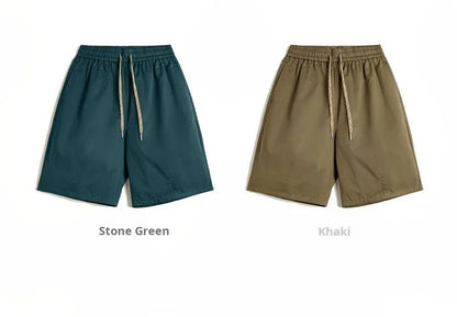 Vintage Khaki Straight Leg Shorts Men's Summer Casual Drawstring Waist Office Shorts Loose Fit Elastic Waist Bottom