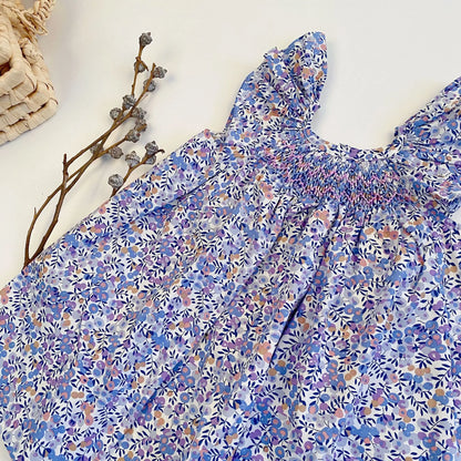 Summer Floral Smocked Vest Dress for Girls Vestidos European Style Baby Dresses Soft Breathable Cotton Children Beach Dress