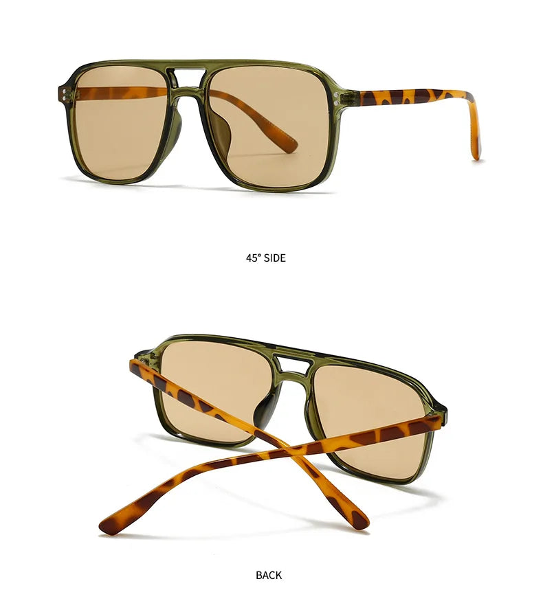 2026 Ins Retro Double Bridge Square Women Sunglasses Fashion Leopard Print Gradient Lenses Men Trend Gafas De Sol UV400