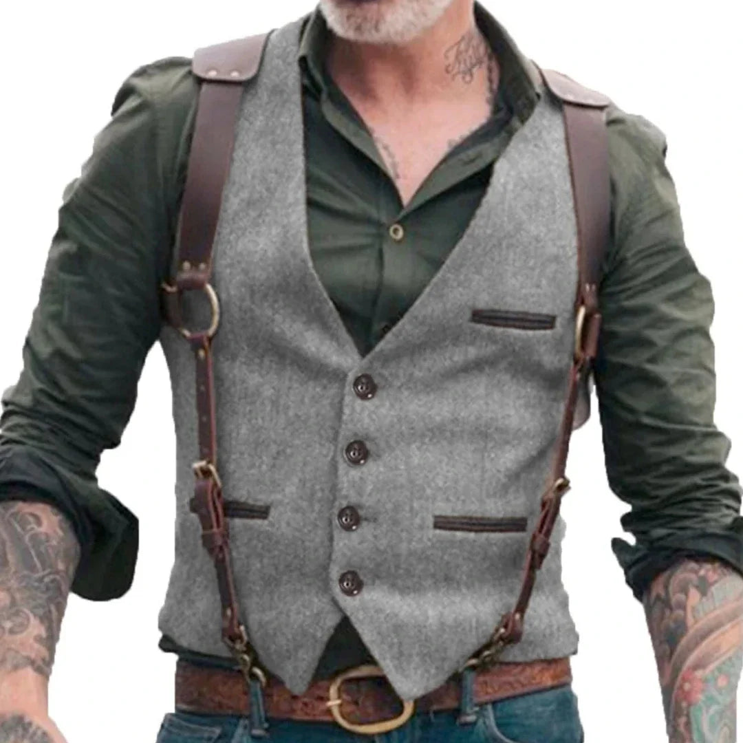 Men Vest Brown V-neck Single Button Solid Waistcoat For Wedding Birthday Banquet Business Casual Daily Men Suit Vest