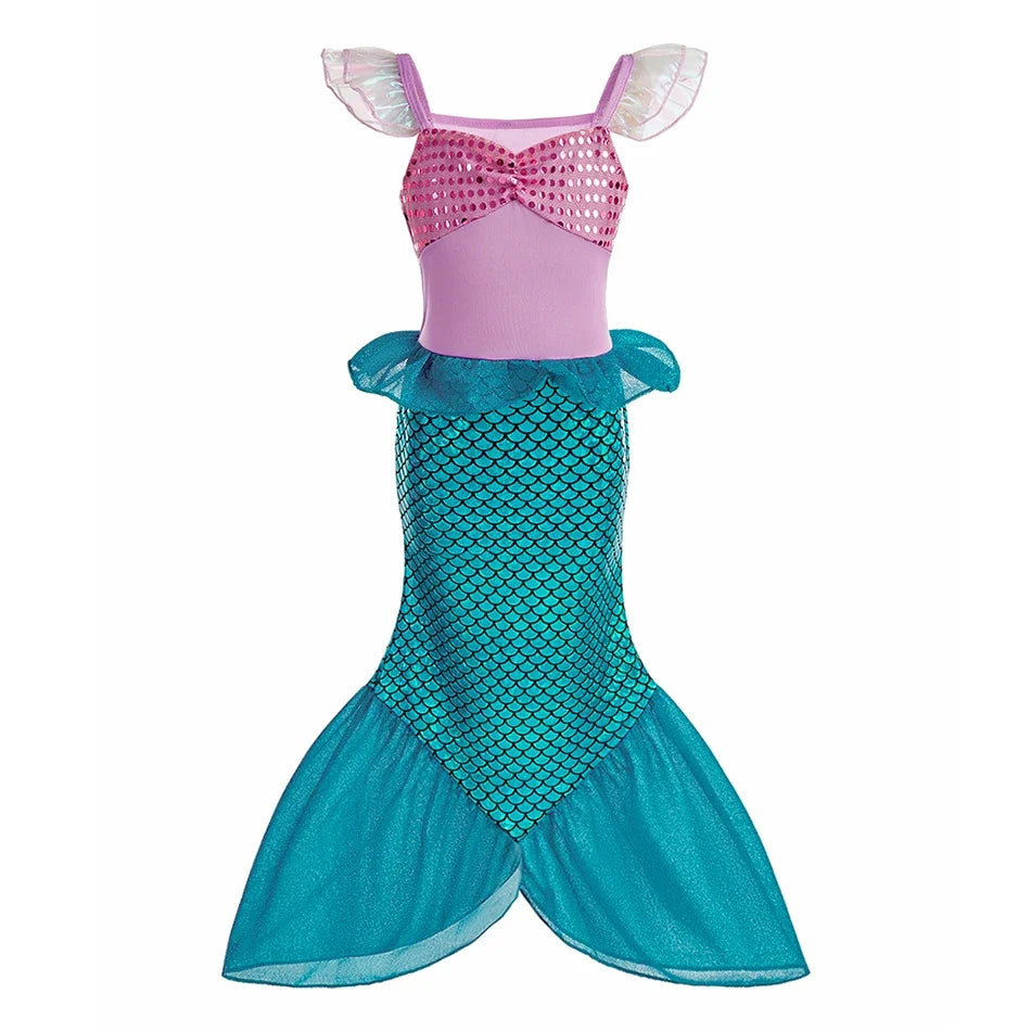 Girls Little Mermaid Aurora Costume Children Ariel Sleeping Beauty Dress Kids Peach Wedding Pink Fantasy Princess Disguise
