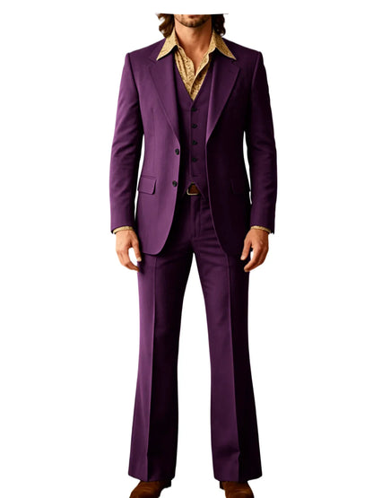 Retro Men's Linen 3 Piece Notch Lapel 2 buttons Jacket Flared Trouser Breathable Elastic for Casual Beach Wedding Groom Tuxedo