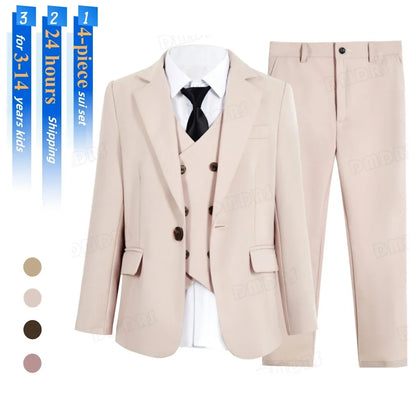 Kids Tuxedo Set 4PC | Jacket Vest Dress Pants Tie | Boys 3-14 | Pageant Party | Ships Today! Toddler to Youth 3-14 | Wedding