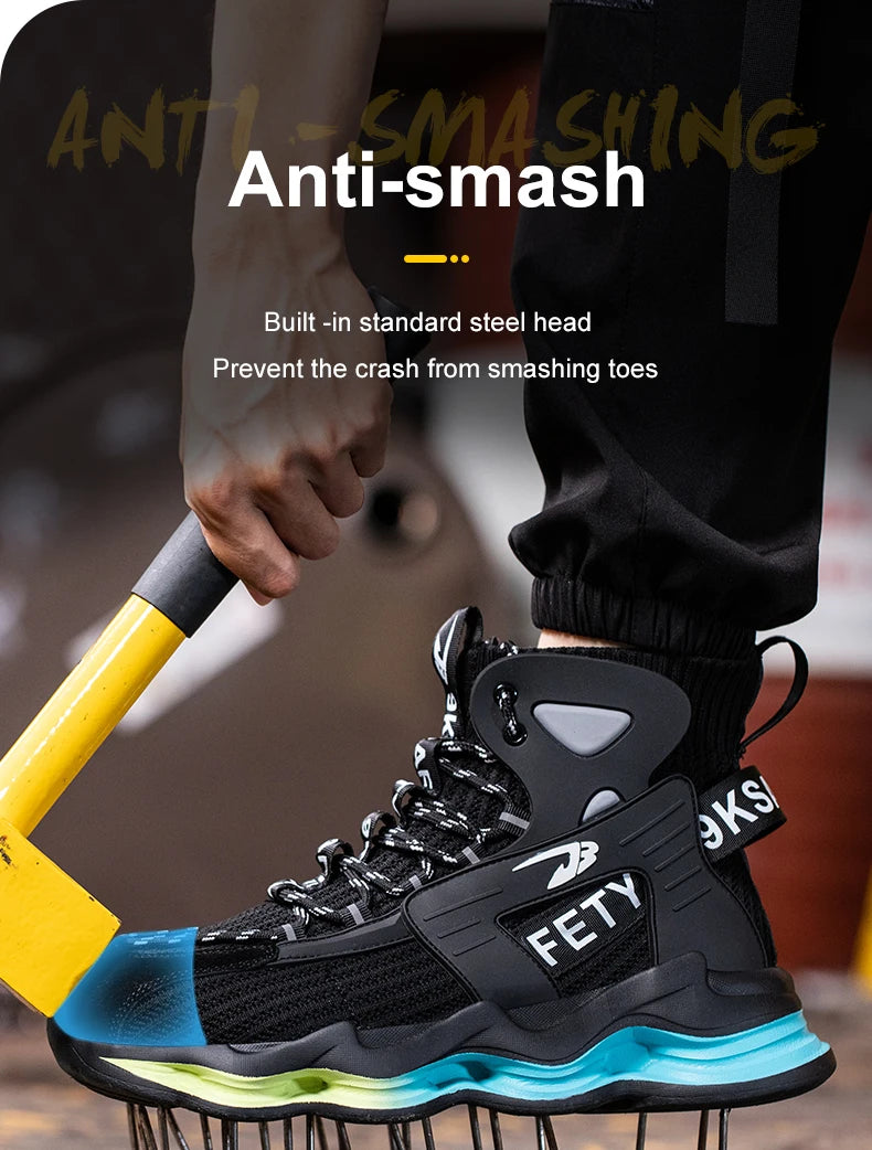 European Plus Size 50 Newest Design Men Wrok Safety Boots Anti-smash Steel Toe Cap Indestructible Construction Industry Shoes