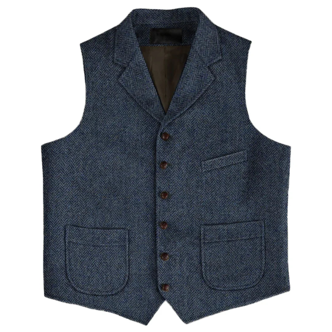 Men Vest Brown Herringbone Single Button With Lapel And Pocket Waistcoat For Wedding Business Work Daily Casual Men Suit Vest