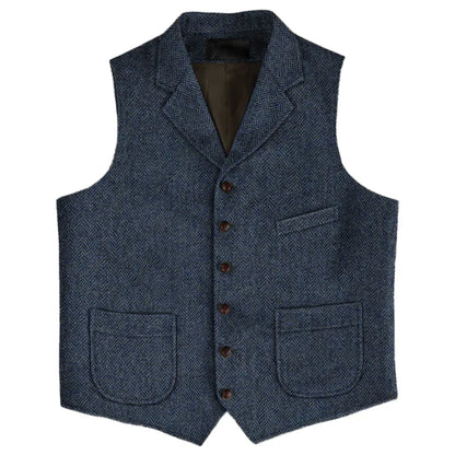 Men Vest Brown Herringbone Single Button With Lapel And Pocket Waistcoat For Wedding Business Work Daily Casual Men Suit Vest