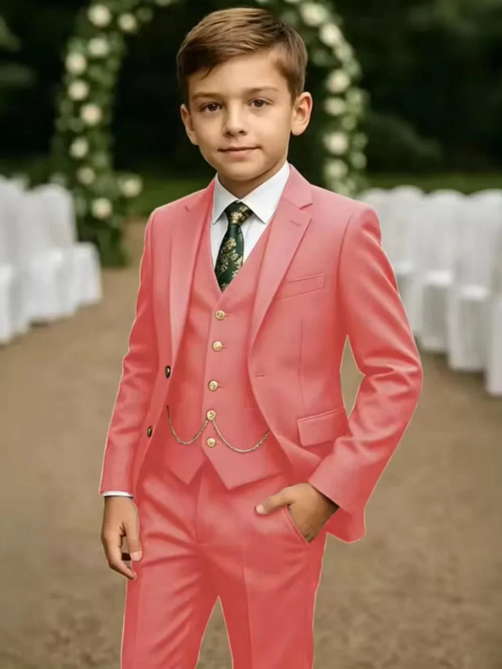 Notched Lapel Boys Slim Fit Suits 3 Pieces For Stage Performance Elegant Handsome Kids Suit Set Wedding Guest Tuxedo 2-20T