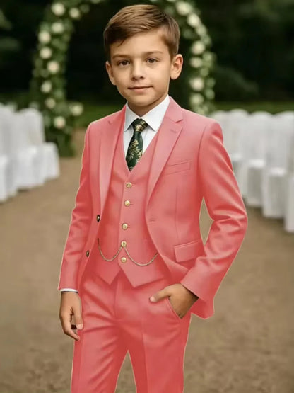 Notched Lapel Boys Slim Fit Suits 3 Pieces For Stage Performance Elegant Handsome Kids Suit Set Wedding Guest Tuxedo 2-20T