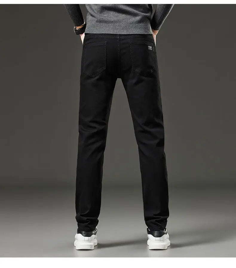 Men's autumn and winter hot jeans elastic small straight leg pants black gray micro elastic zipper fashionable versatile jeans