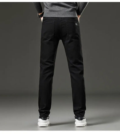 Men's autumn and winter hot jeans elastic small straight leg pants black gray micro elastic zipper fashionable versatile jeans
