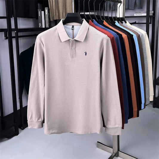 High end brand 100% cotton long sleeve polo shirt fashion luxury pony embroidery business casual comfort new Paul men's T-shirt