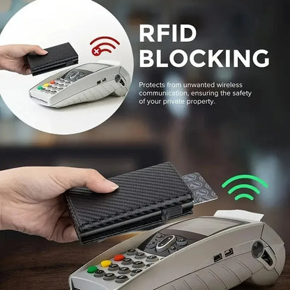 Portefeuille Homme avec Porte-Monnaie Zippé Porte-Cartes de Crédit Métallique à Éjection Automatique Bloqueur RFID Minimaliste Porte-Cartes de Visite Idée Cadeau