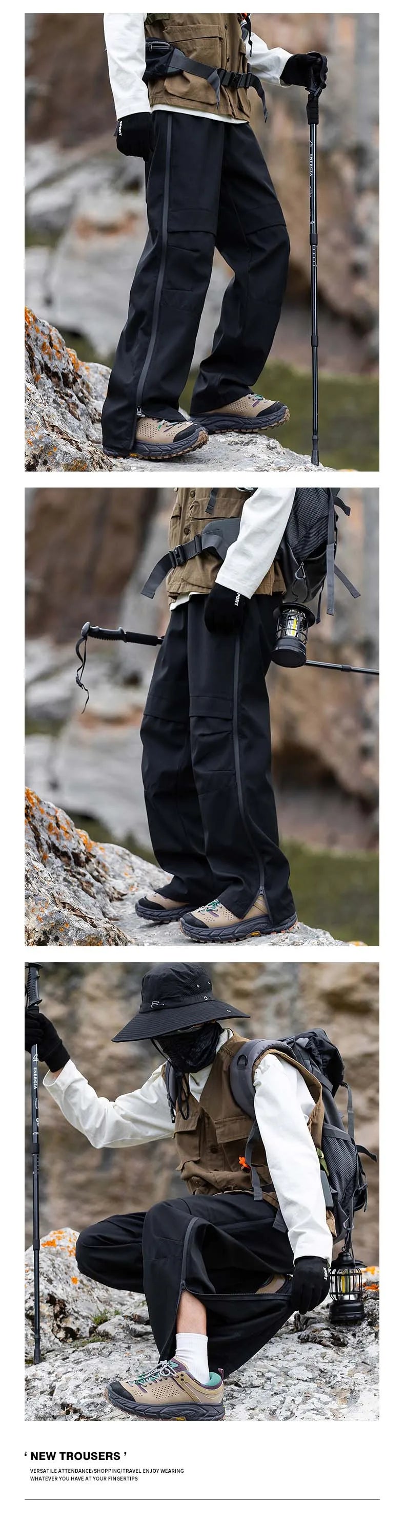 Men's Hiking Pants Waterproof Windproof Breathable Overalls Trousers Side Zipper Trekking Camping Outdoor Sport Camping Pants